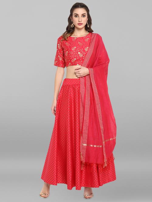 foil print panelled lehenga - 17097796 - Very Small Image - 1