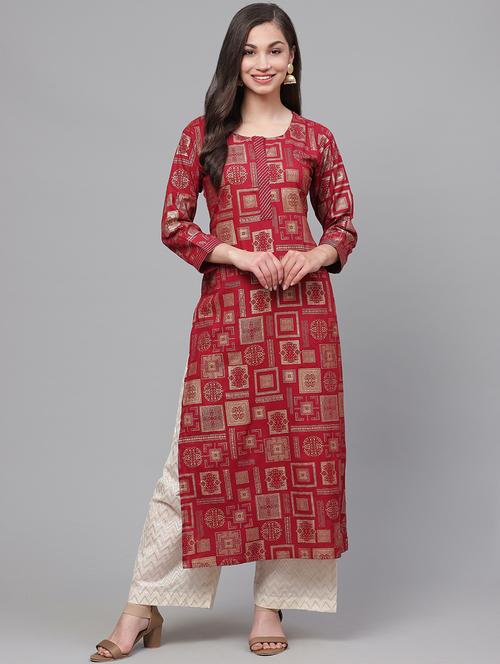 gold print straight kurta - 17099282 - Very Small Image - 1