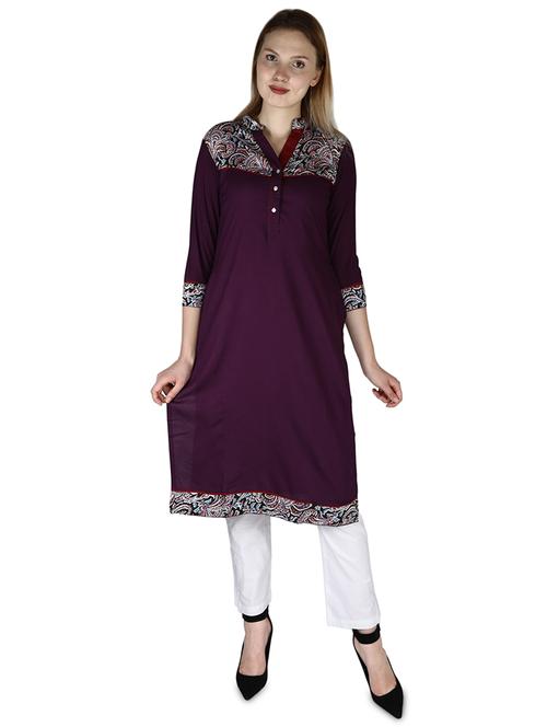 purple paisley print straight kurti - 17105152 - Very Small Image - 1