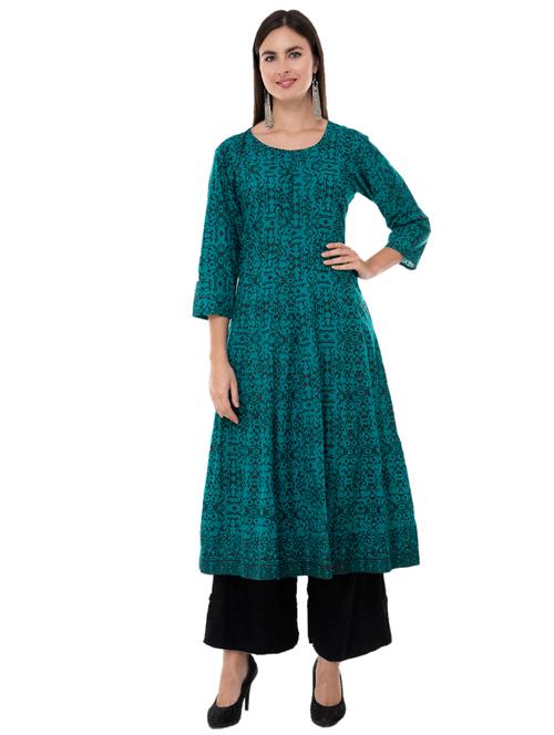 turquoise printed anarkali kurta - 17106627 - Very Small Image - 1