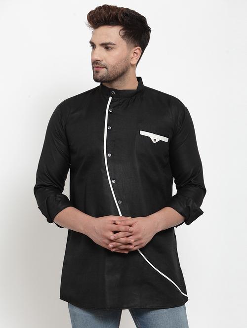 black solid short kurta - 17110411 - Very Small Image - 1