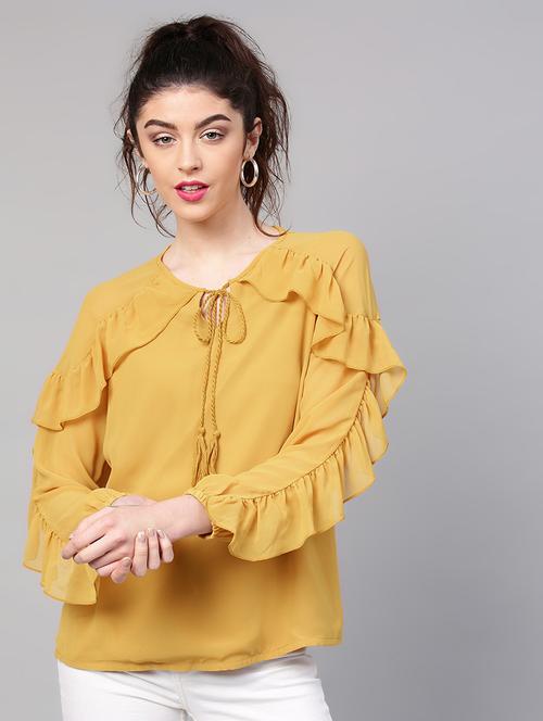 ruffle sleeves tie up neck top  - 17111507 - Very Small Image - 1