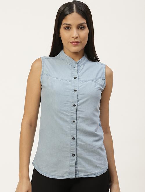 mandarin neck sleeveless shirt  - 17111972 - Very Small Image - 1