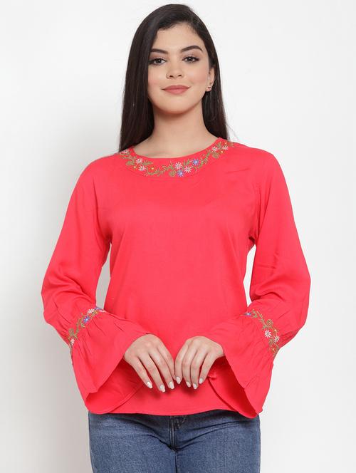 embroidered detail bell sleeves top  - 17112754 - Very Small Image - 1