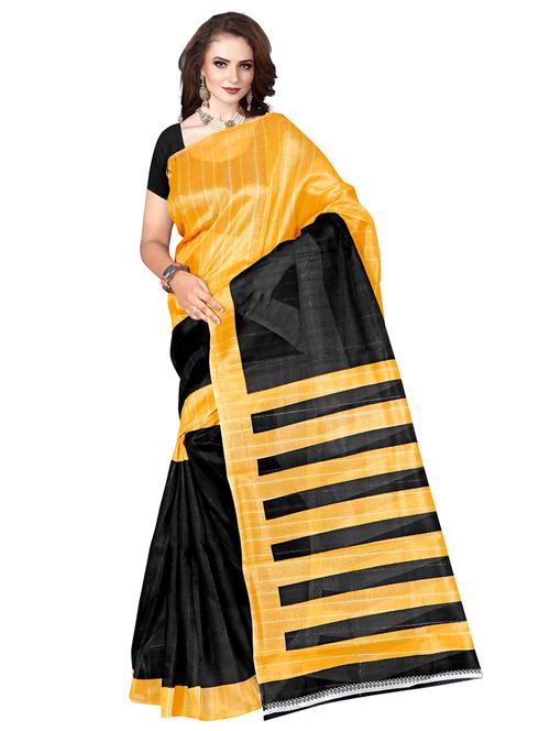 women's stripes black colored saree with blouse - 17112836 - Very Small Image - 1