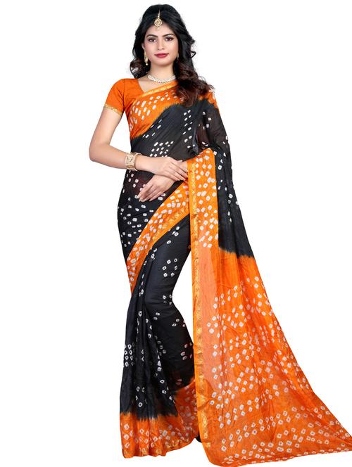women's bandhani black colored saree with blouse - 17112927 - Very Small Image - 1