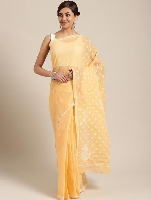 pastel chikankari saree with blouse - 17113548 - Very Small Image - 1