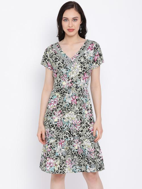 v-neck floral a-line dress  - 17116373 - Very Small Image - 1