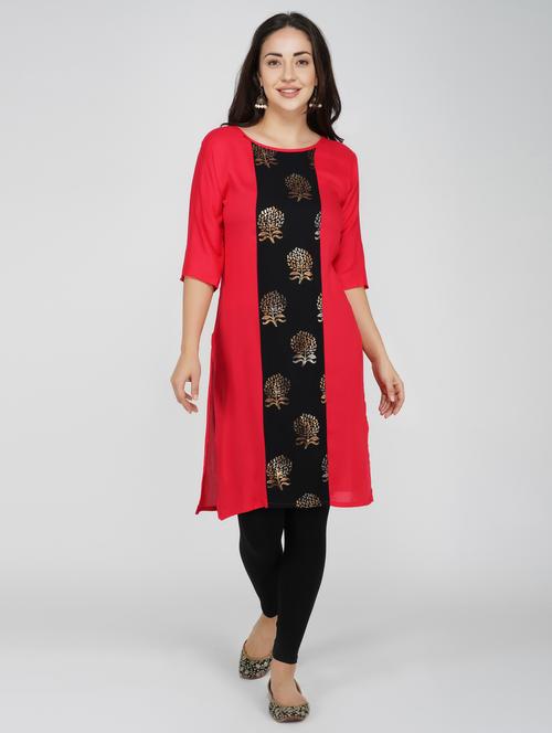 printed contrast straight kurta - 17116594 - Very Small Image - 1