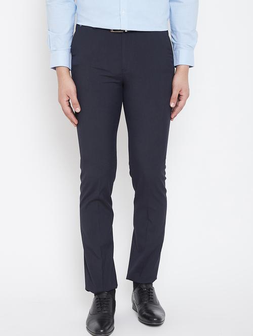 navy blue solid flat front formal trouser - 17118847 - Very Small Image - 1