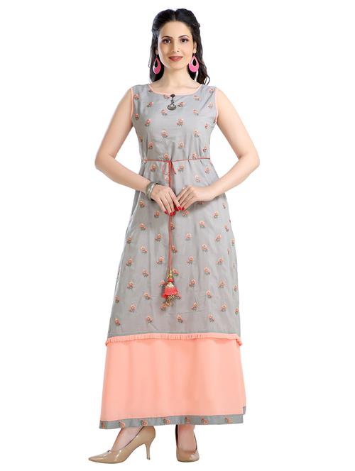embroidered a-line kurta - 17119592 - Very Small Image - 1