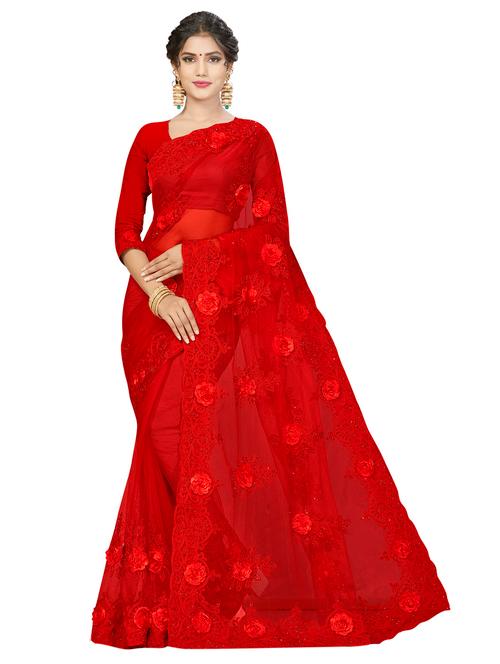 solid embroidered saree with blouse - 17120086 - Very Small Image - 1