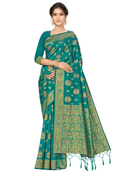 floral banarasi saree with blouse - 17120102 - Very Small Image - 1