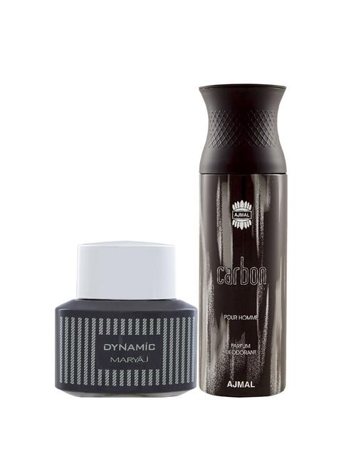 maryaj dynamic edp spicy 100ml for men and ajmal carbon homme deodorant spicy 200ml for men + 2 parfum testers free - 17122590 - Very Small Image - 1