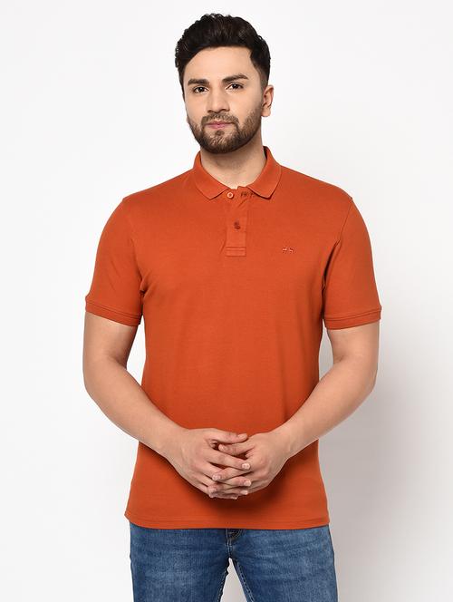 orange solid polo t-shirt - 17124433 - Very Small Image - 1