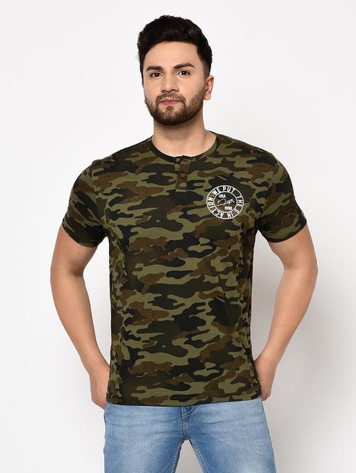 olive green camouflage print t-shirt - 17124448 - Very Small Image - 1