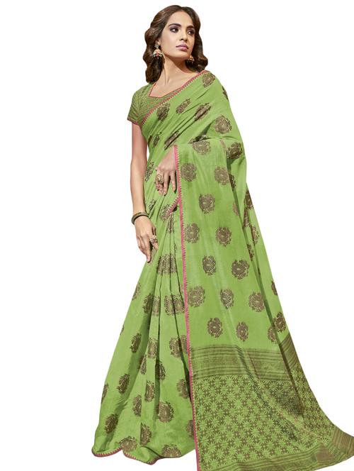 printed woven saree with blouse - 17125192 - Very Small Image - 1