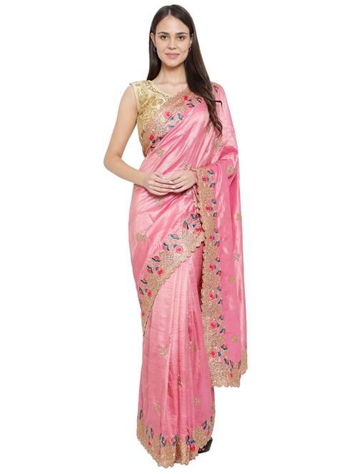 bordered embroidered saree with blouse - 17125442 - Very Small Image - 1