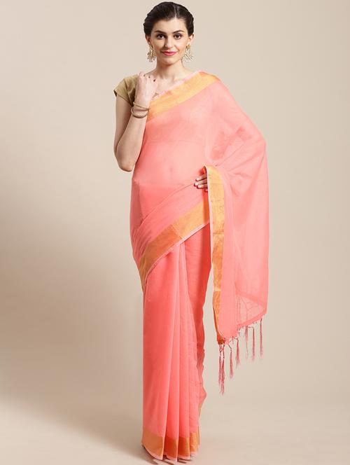 pastel solid bordered saree with blouse - 17134775 - Very Small Image - 1