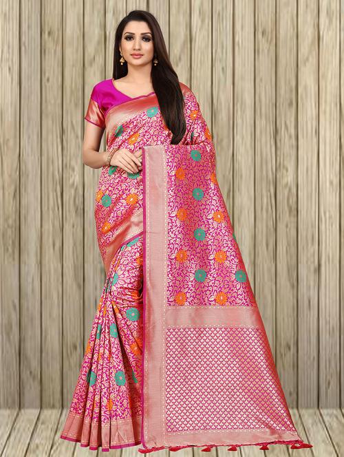 floral banarasi saree with blouse - 17135814 - Very Small Image - 1