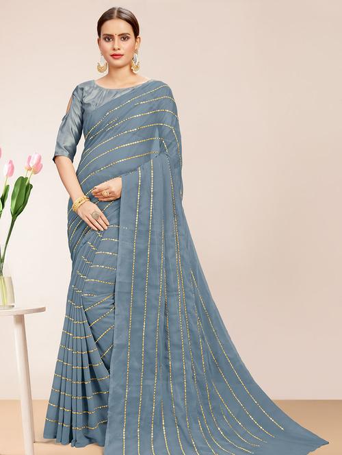 solid embroidered saree with blouse - 17135890 - Very Small Image - 1