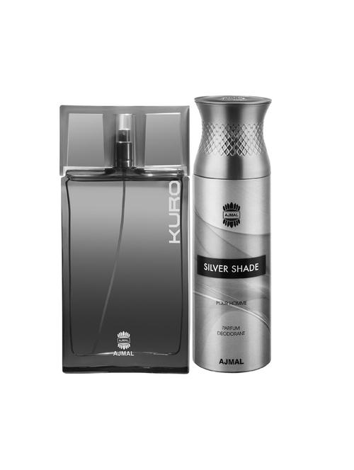 ajmal  kuro edp aromatic spicy 90ml for men and silver shade homme deodorant 200ml for men+ 2 parfum testers free - 17137993 - Very Small Image - 1