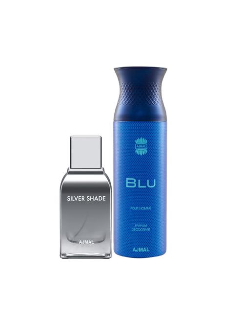 ajmal silver shade edp woody perfume 100ml for men and blu homme deodorant aquatic woody 200ml for men+ 2 parfum testers free - 17138014 - Very Small Image - 1