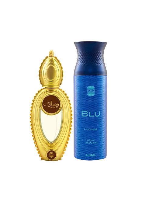 ajmal wisal dhahab edp perfume 50ml for men and blu homme deodorant aquatic woody 200ml for men+ 2 parfum testers free - 17138016 - Very Small Image - 1