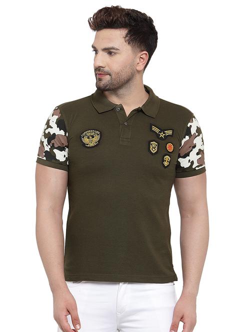 olive green printed polo t-shirt - 17138357 - Very Small Image - 1