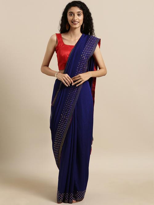 embellished solid saree with blouse - 17140873 - Very Small Image - 1