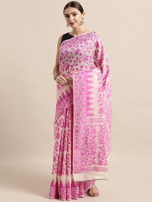 self design jamdani saree with blouse - 17140895 - Very Small Image - 1