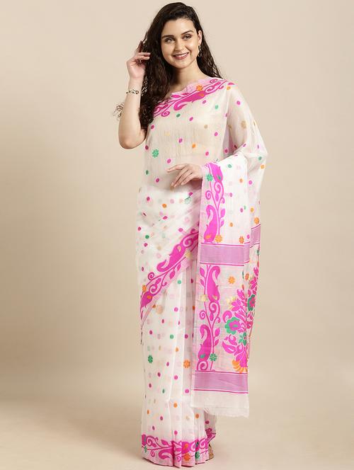 self design jamdani saree with blouse - 17140908 - Very Small Image - 1