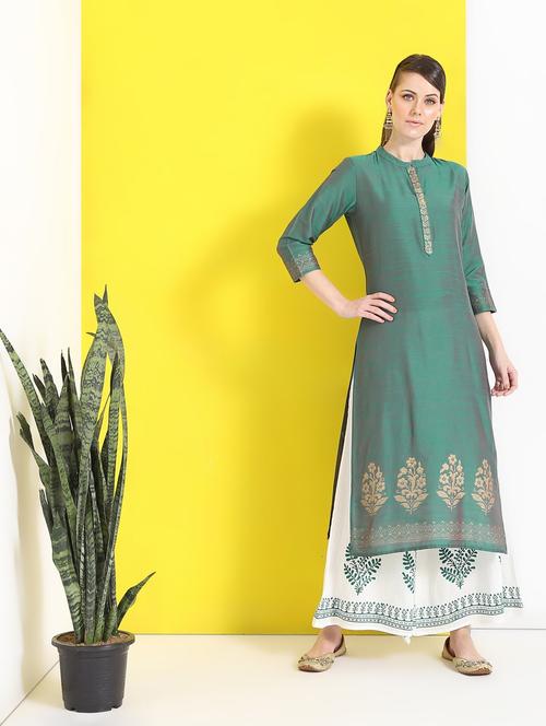 solid silk straight kurta - 17142349 - Very Small Image - 1