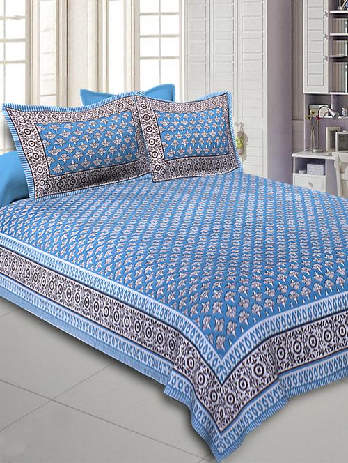  pure cotton jaipuri queen size bedsheet with 2 pillow covers - 17143946 - Very Small Image - 1