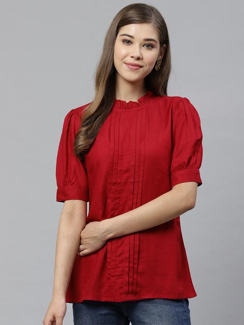 frilled neck solid top - 17144894 - Very Small Image - 1