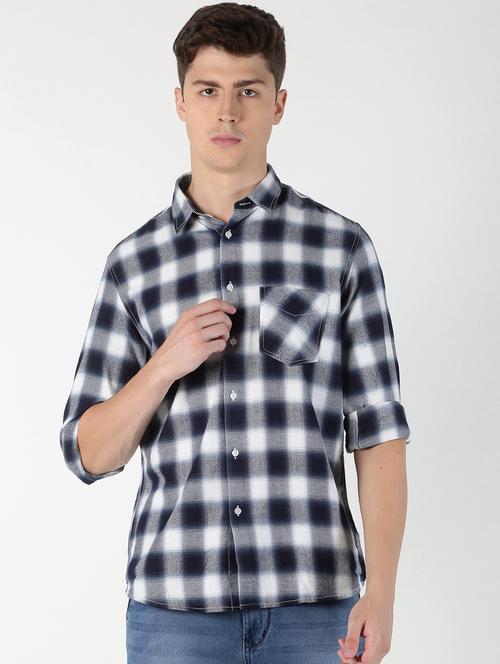 navy blue checkered casual shirt - 17145734 - Very Small Image - 1