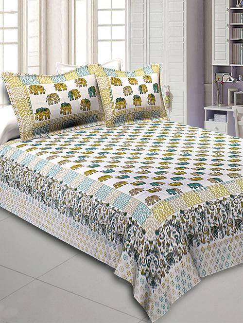  pure cotton jaipuri queen size bedsheet with 2 pillow covers - 17145911 - Very Small Image - 1