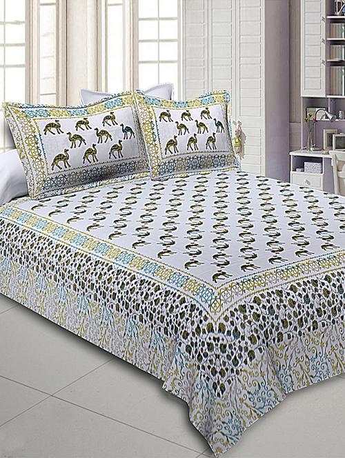  pure cotton jaipuri queen size bedsheet with 2 pillow covers - 17145915 - Very Small Image - 1