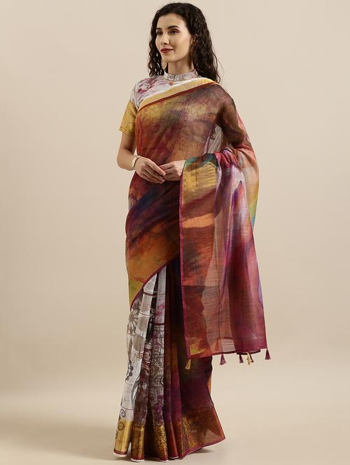 abstract printed saree with blouse - 17146320 - Very Small Image - 1