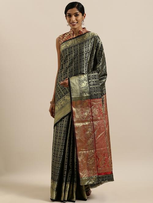 checkered woven saree with blouse - 17146661 - Very Small Image - 1
