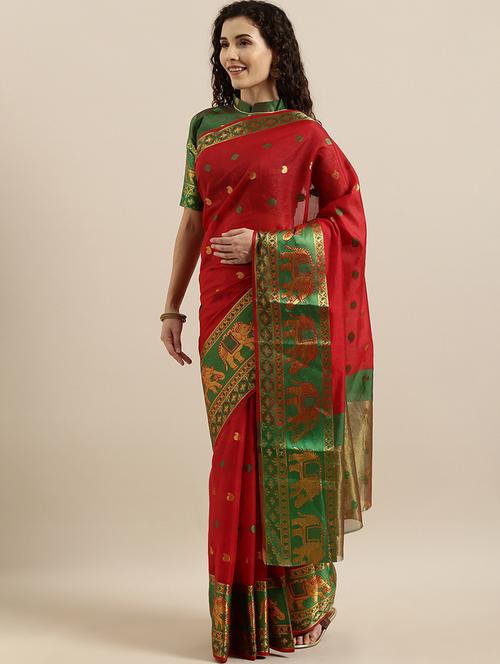 maroon linen saree with blouse - 17146683 - Very Small Image - 1