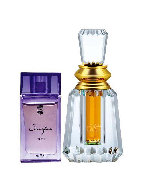 ajmal sacrifice for her cp 10ml for women and oudh mukhallat cp oudhy 6ml for unisex + 2 parfum testers free - 17146980 - Very Small Image - 1
