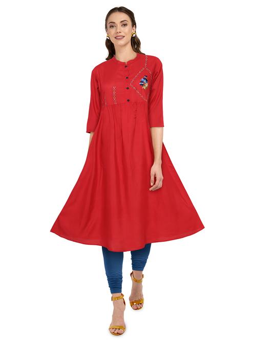 embroidered flared kurta - 17147359 - Very Small Image - 1