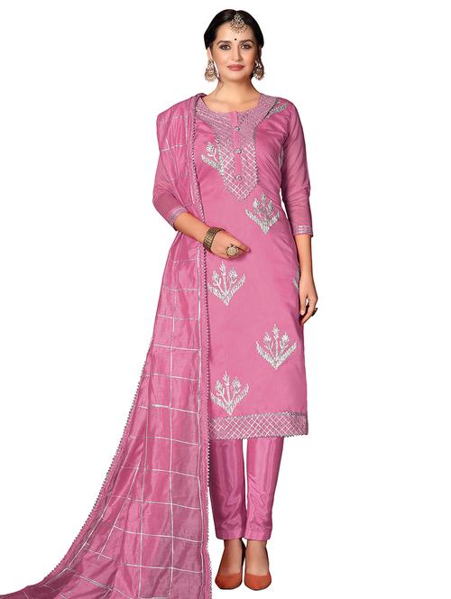 pink cotton semistitched suit - 17148618 - Very Small Image - 1