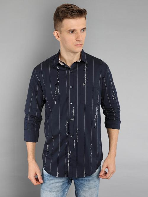 navy blue striped casual shirt - 17149219 - Very Small Image - 1