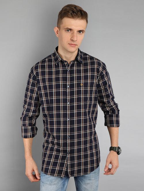 navy blue checkered casual shirt - 17149224 - Very Small Image - 1