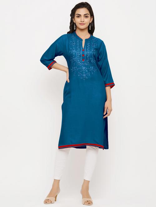 embroidered straight kurta - 17149401 - Very Small Image - 1