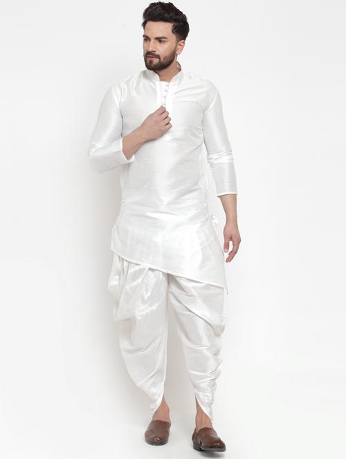 white silk blend solid dhoti kurta set - 17149666 - Very Small Image - 1
