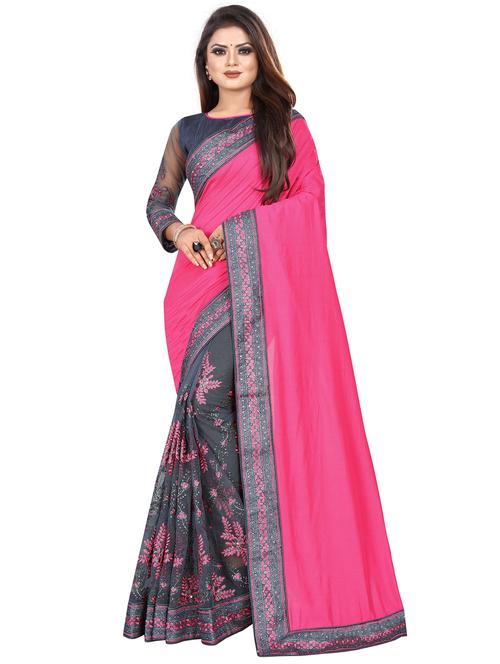 embroidered half & half saree with blouse - 17149915 - Very Small Image - 1