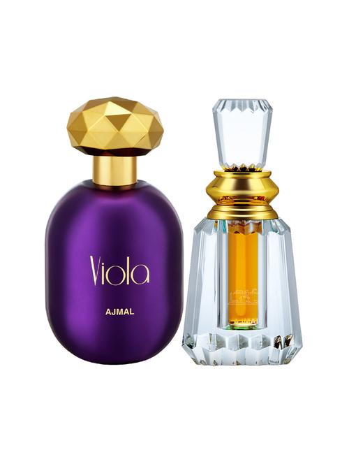 ajmal viola edp 75ml for women and oudh mukhallat cp oudhy alcohol-free attar 6ml for unisex + 2 parfum testers free - 17150282 - Very Small Image - 1